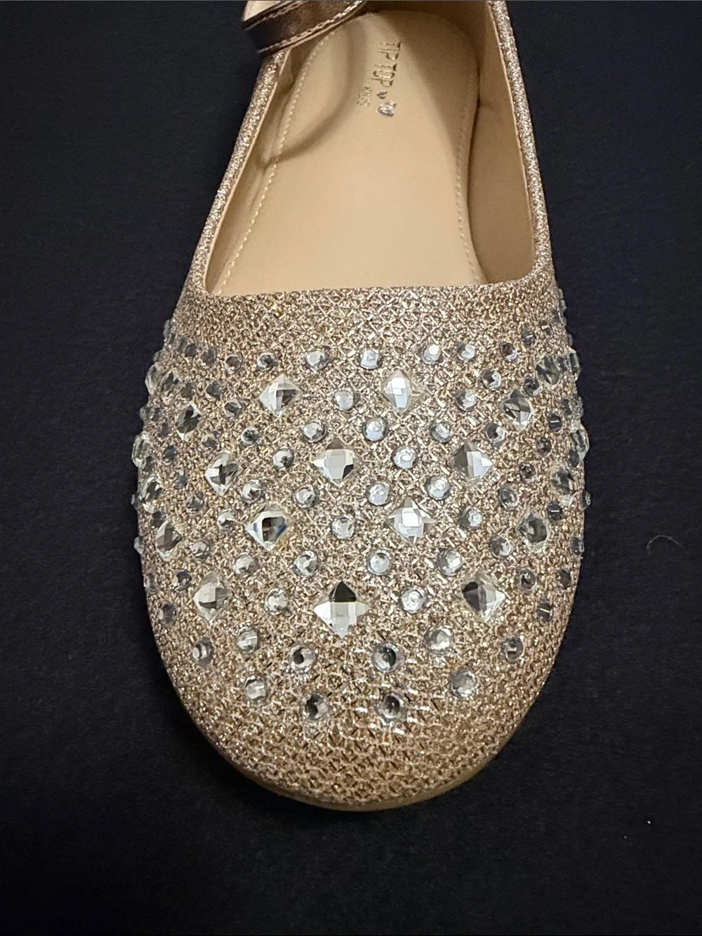 Tip Top Kids Girls’ Rose Gold Glitter Rhinestone Ankle-Strap Dress Shoe Size 5Y